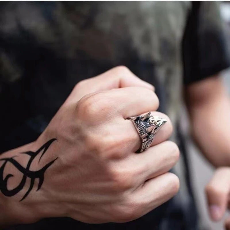 Wolf Anubis Steel Ring Death Head Self Defense