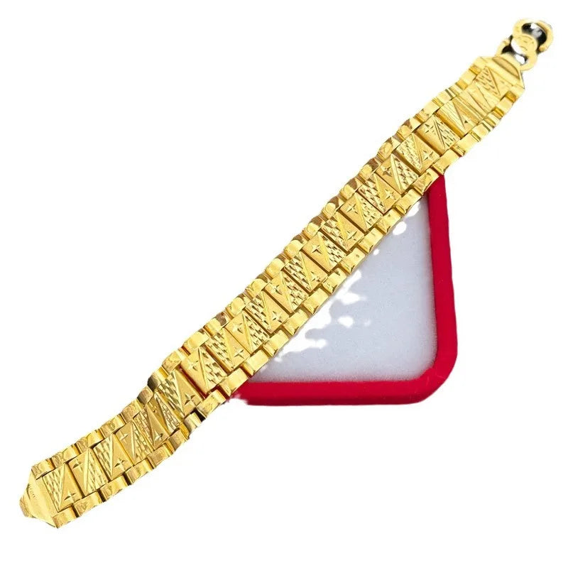 Luxury 9999 24K real gold jewelry men's hand-row bracelet board hand jewelry fashion trend