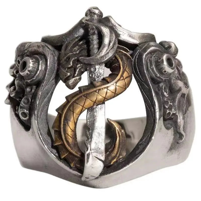 Pirate Kraken Rings for Men Women Vintage Medal Finger Ring Jewelry Gift Resizable