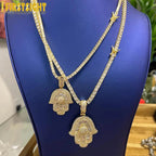 New Hamsa Hand Pendant Necklace 5mm Tennis Chain Hip Hop Iced Out Cubic Zirconia Sliver Color 5A CZ Stone Charm Jewelry