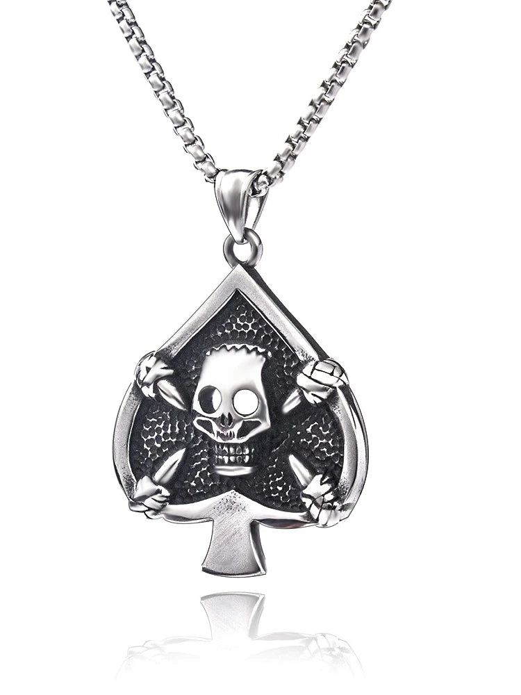 Skull Poker Card Steel Pendant European American