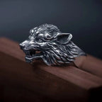 Buyee 925 Sterling Silver Big Ring Finger Cute Wolf Open Ring for Women Men Fashion Personality Rock Punk Fine Jewelry Circle