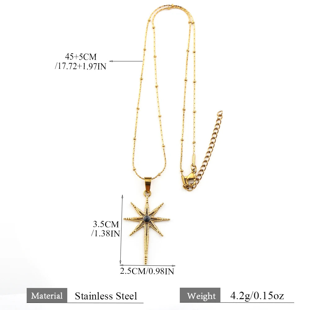 Star of Ishtar Octagram Stone Pendant Necklace — Stainless Steel