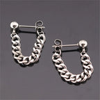 Black Steel Chain Stud Earrings Minimal