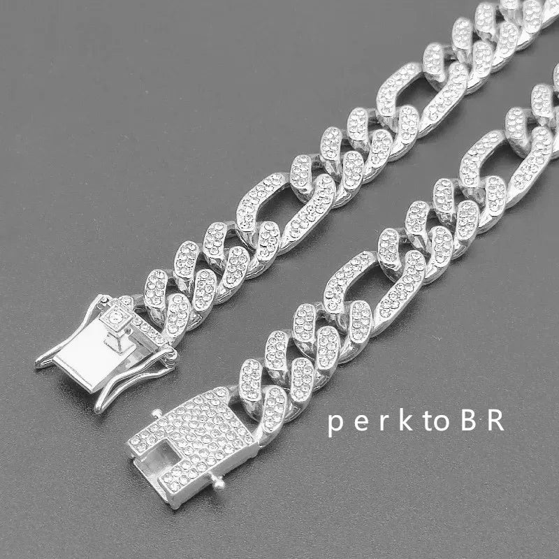 3:1 Figaro Link Chain Choker Necklace For Men Women 2tone Gold Silver Color Iced Out Rhinestones Miami Cuban Hip Hop