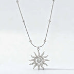Fashion Vintage Chic Sun Shaped Pendant Necklace Stainless Steel Earrings Statement Golden Fashion Jewlery Accessories