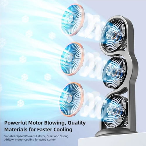3-Head USB Fan — 360° Circulation, 5 Speeds