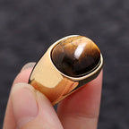 Simple Vintage Tiger Eye Brown Stone Rings For Men Women Stainless Steel Punk Biker Fashion Party Jewelry Gifts Dropshipping