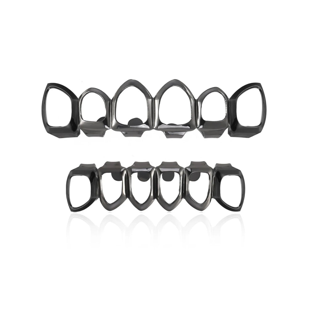 Glossy Hollow Teeth Grillz Top & Bottom Caps, 6 or 8 Teeth