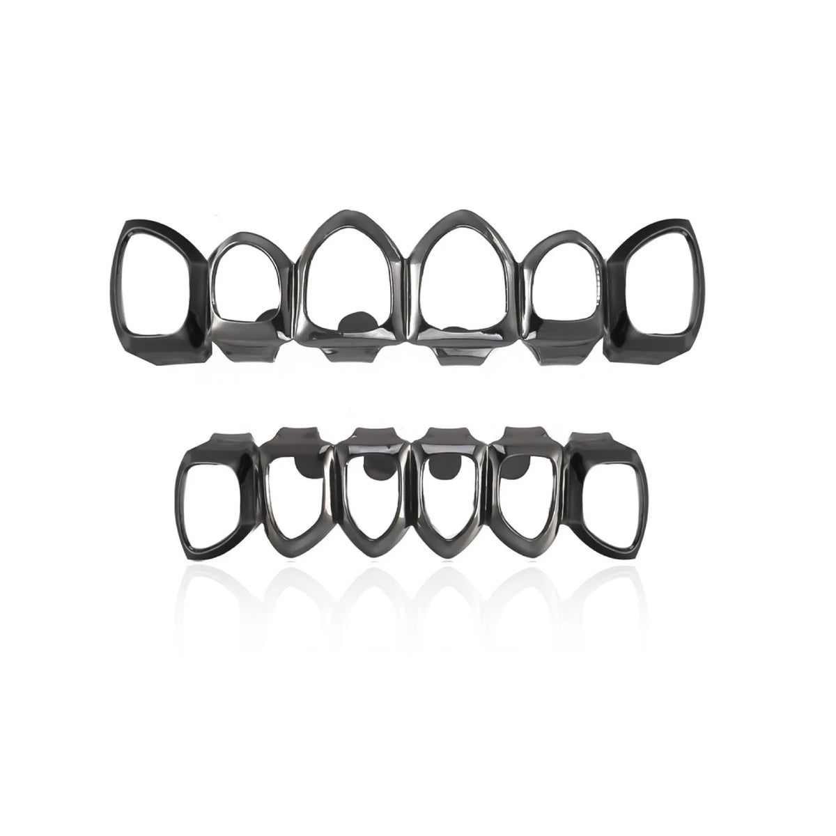 Glossy Hollow Teeth Grillz Top & Bottom Caps, 6 or 8 Teeth