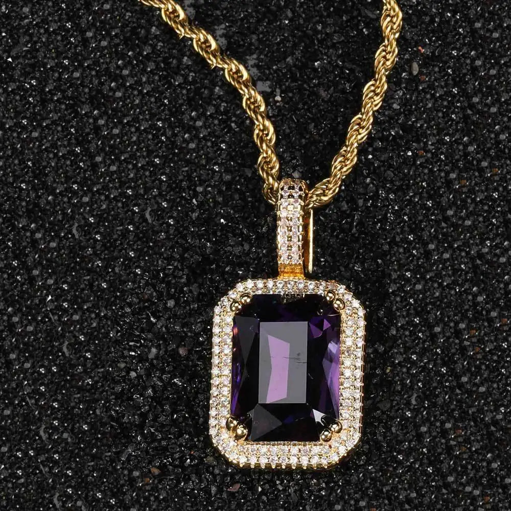 Iced Out Rope Pendant Necklace Stainless Steel