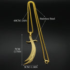 Islamic Imam Ali Zulfiqar Sword Pendant Necklace for Women Men Stainless Steel Gold Color Muslim Male Chain Jewelry