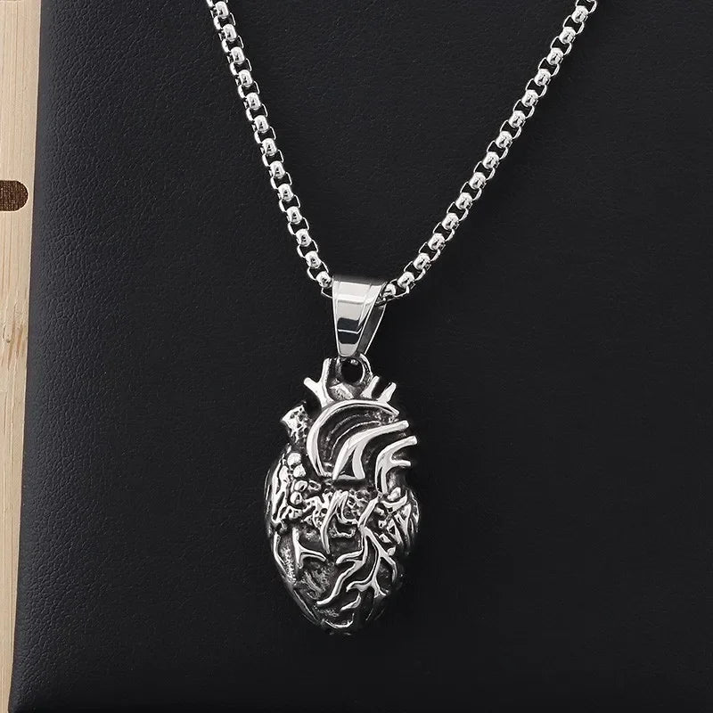 Personality Punk Quality Titanium Steel Anatomical Heart Pendant Necklace for Men Creative Jewelry