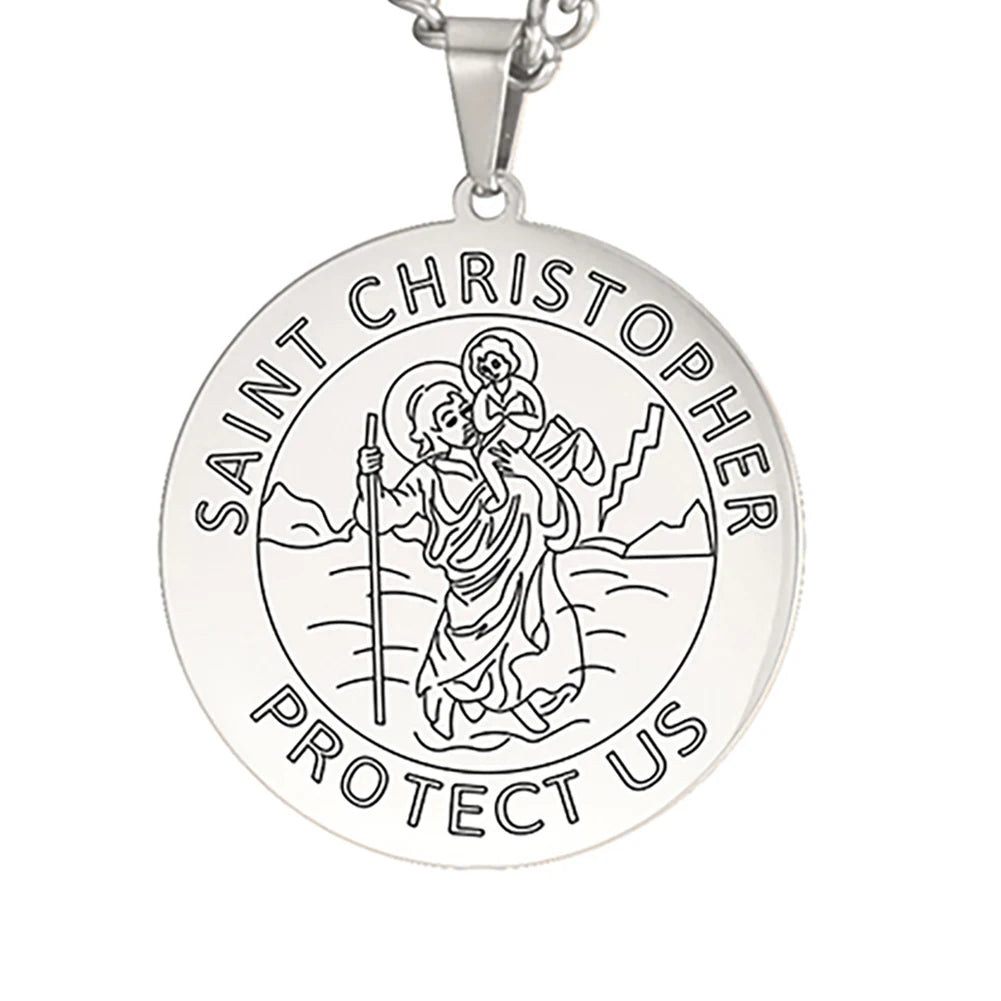 Dawapara Saint Christopher Medal Necklace Jesus Truet In You Amulet Catholic Jewelry Travelers Driver Gifts Stainless