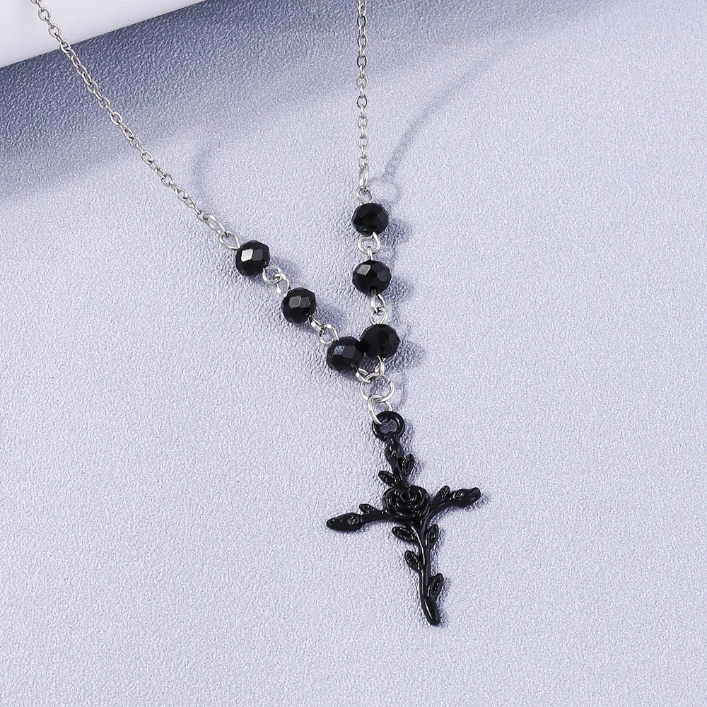 Gothic Skull Love Heart Necklace for Women Men Religious Crucifix Necklaces Punk Jewelry Gifts