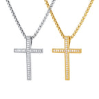 Hip Hop Cool AAA Cubic Zircon Cross Necklace for Men, Stainless Steel Chain Vintage Cross Pendant, Religious Punk Jewelry