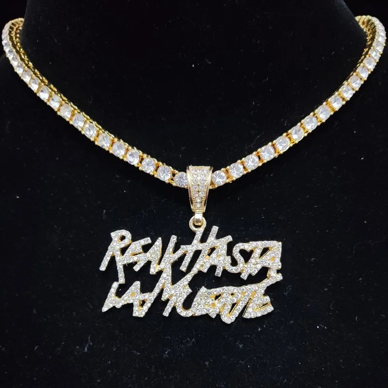 Men Women Hip Hop Letter Pendant Necklace 4mm Tennis chain Iced out Bling Bling Hiphop pendants Necklaces Fashion Charm
