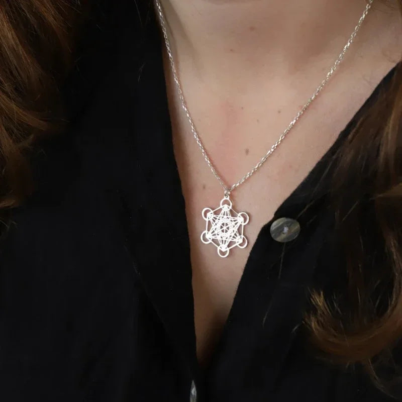 Stainless Steel Necklace Sacred Geometry Metatron Pendant Necklace Women Men Meditation Religiosus Jewelry Chain