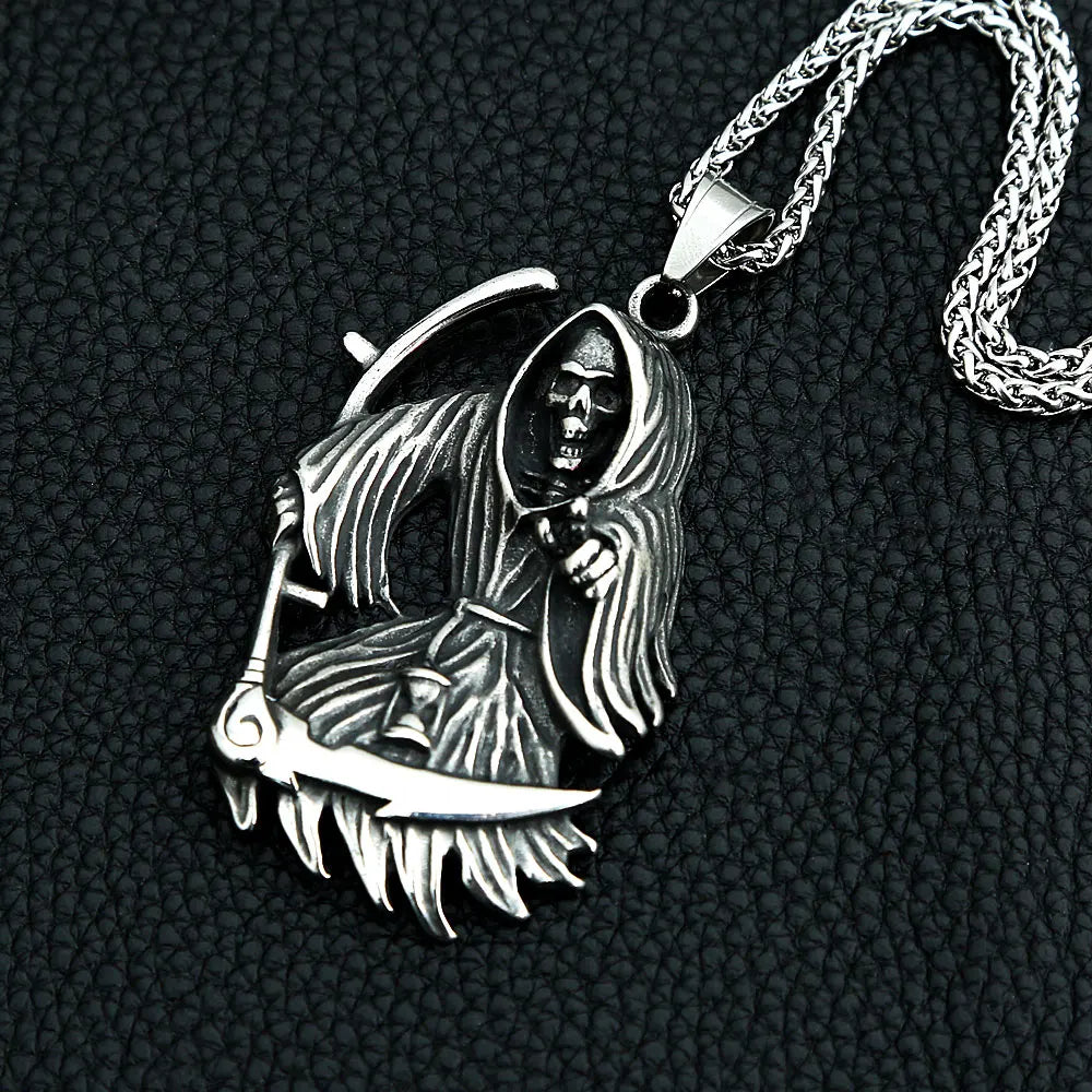 Grim Reaper Skull Pendant — Stainless Steel