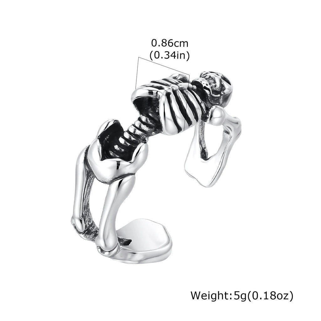 Creative Punk Skeleton Opening Ring for Men, Retro Gothic Skull Metal Rings, Vintage Hip Hop Finger Jewelry Gift for