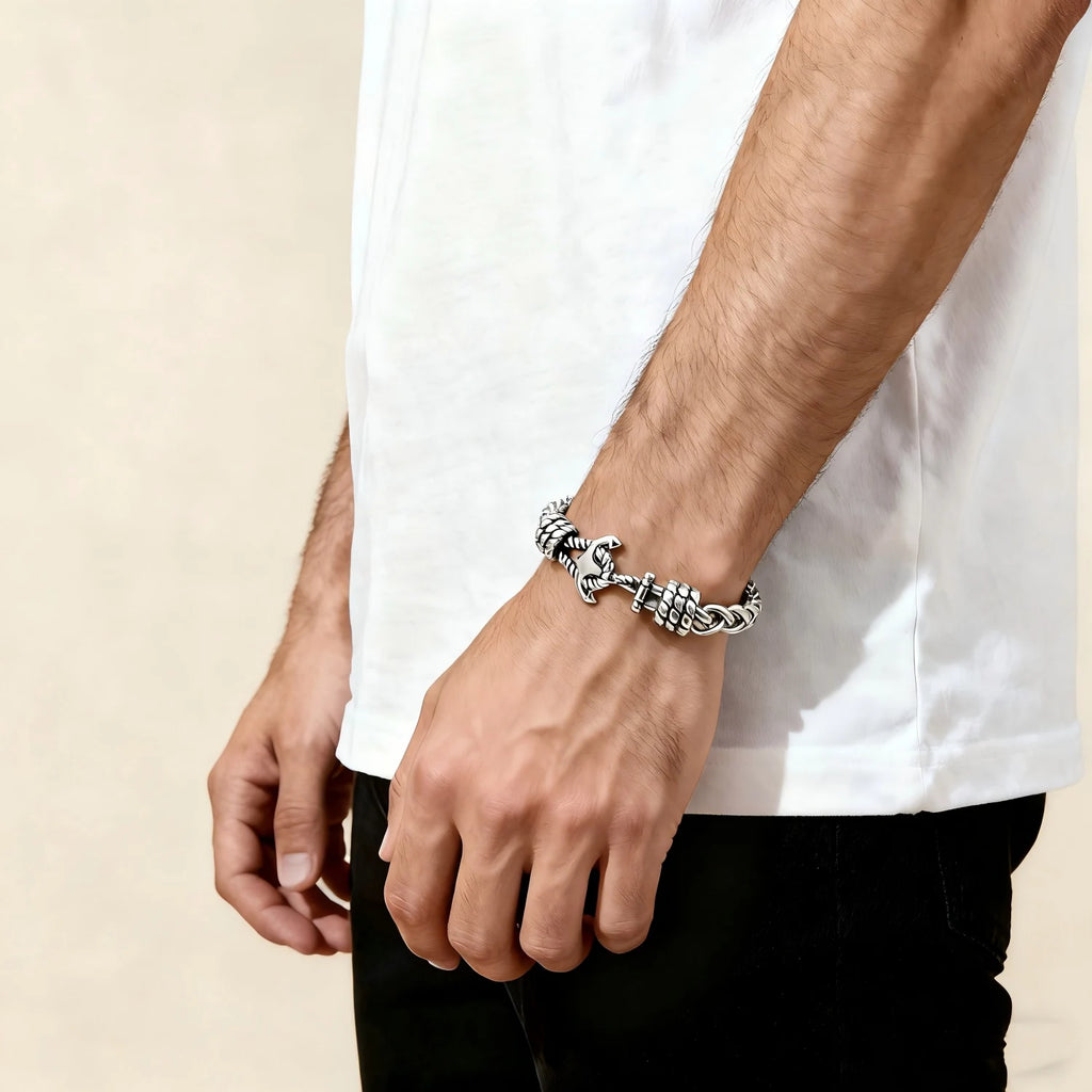 Nautical Anchor Bracelet — Adjustable Chain, Stainless Steel