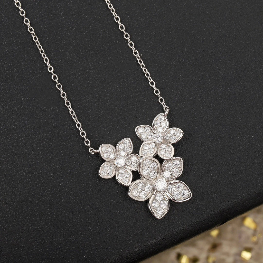 Mini 2022 Brand Pure 925 Sterling Silver Jewelry Women Cherry Flower Diamond Pendant Necklace Lovely Design Fine Luxury