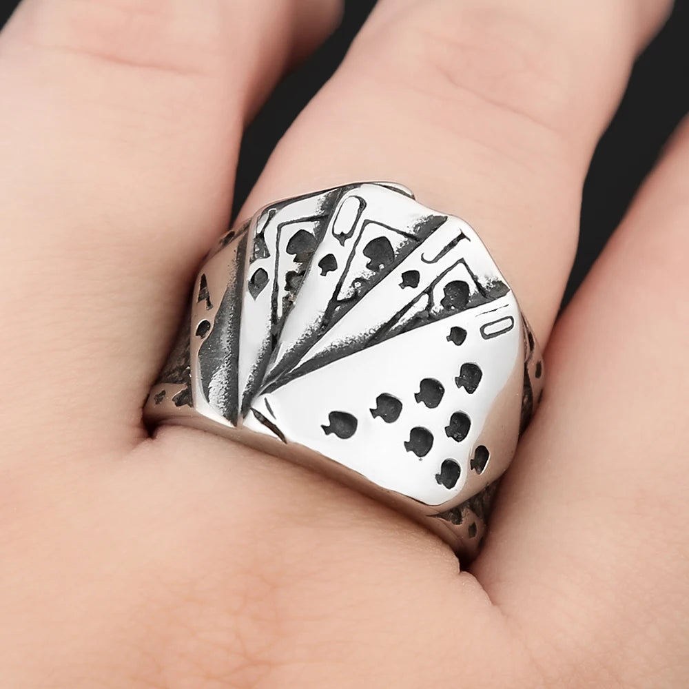 Poker Card Steel Ring Vintage Biker Playing Finger