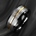 8MM Fashion Gold Color Groove Stainless Steel Rings Silver Color Brushed Black Edge Rings Women Wedding Band Jewelry