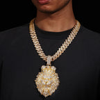 Iced Out King Lion Pendant Necklace — Two-Tone