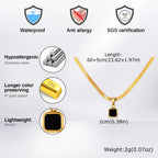 Vnox Geometric Square Natural Stone Pendant Necklace for Men, Gold Silver Color Stainless Steel Blade Chain, Trendy
