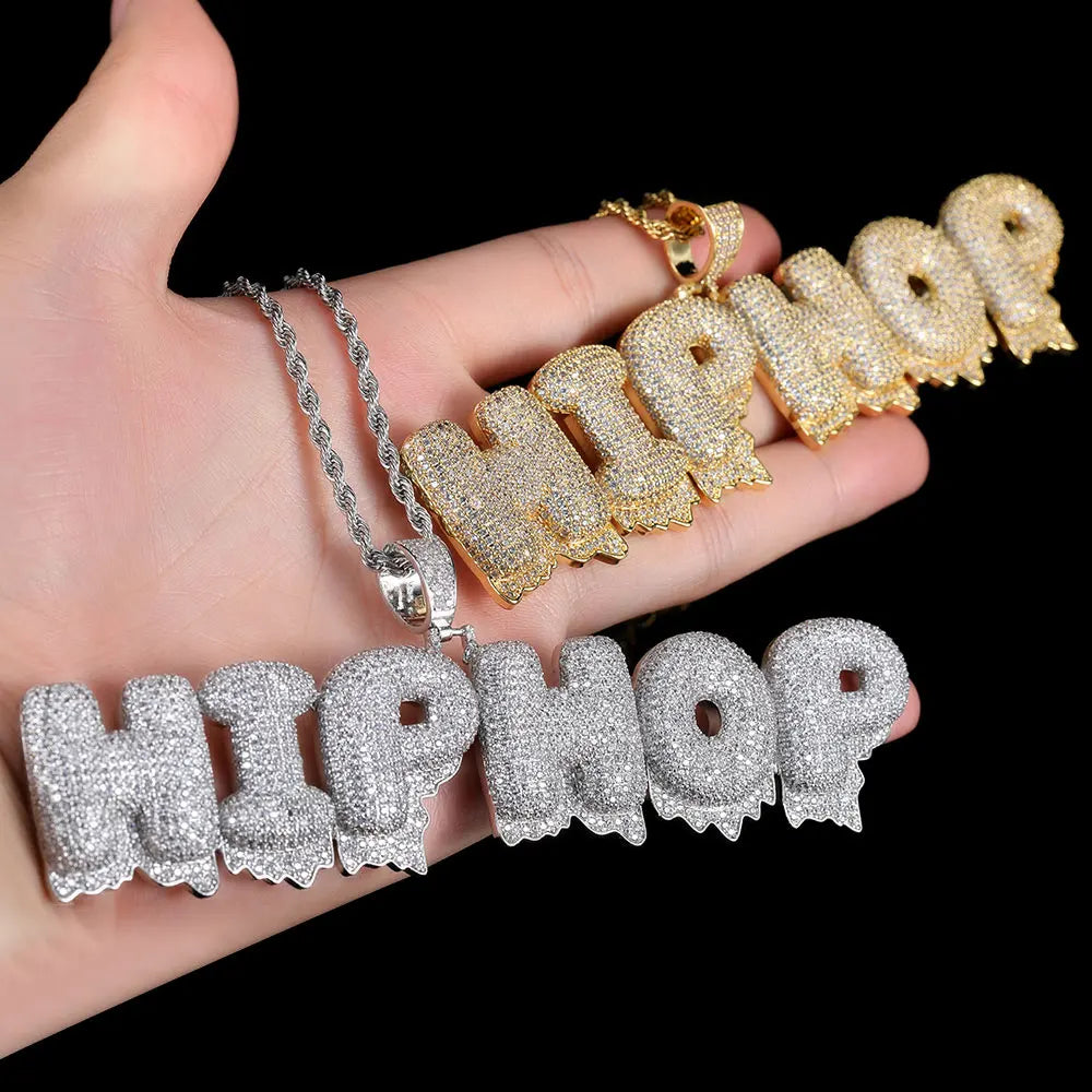 Iced Out Letter Pendant Necklace Stainless Steel