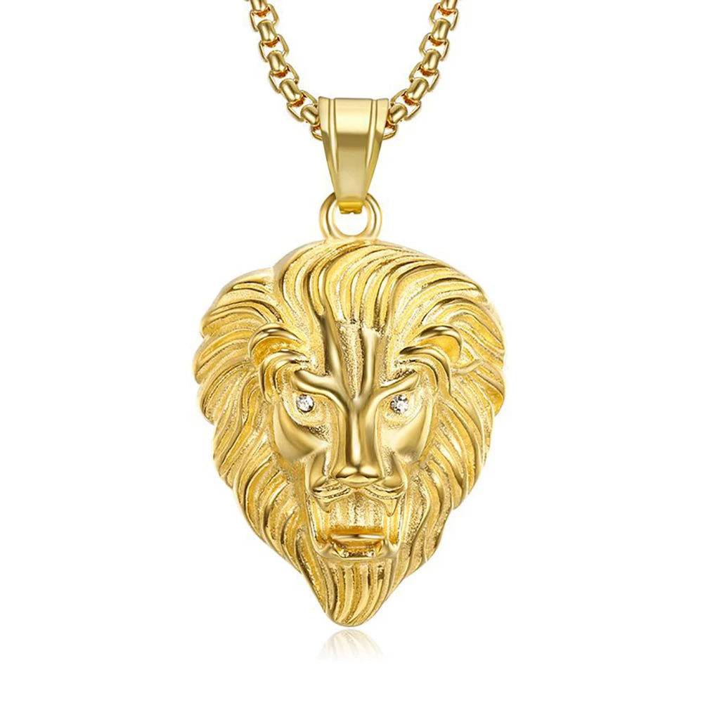 Men's Rock Hip Hop Lion Head Necklace Fashion Creative Stainless Steel Animal Pendant Party Club Charm Jewelry Gifts