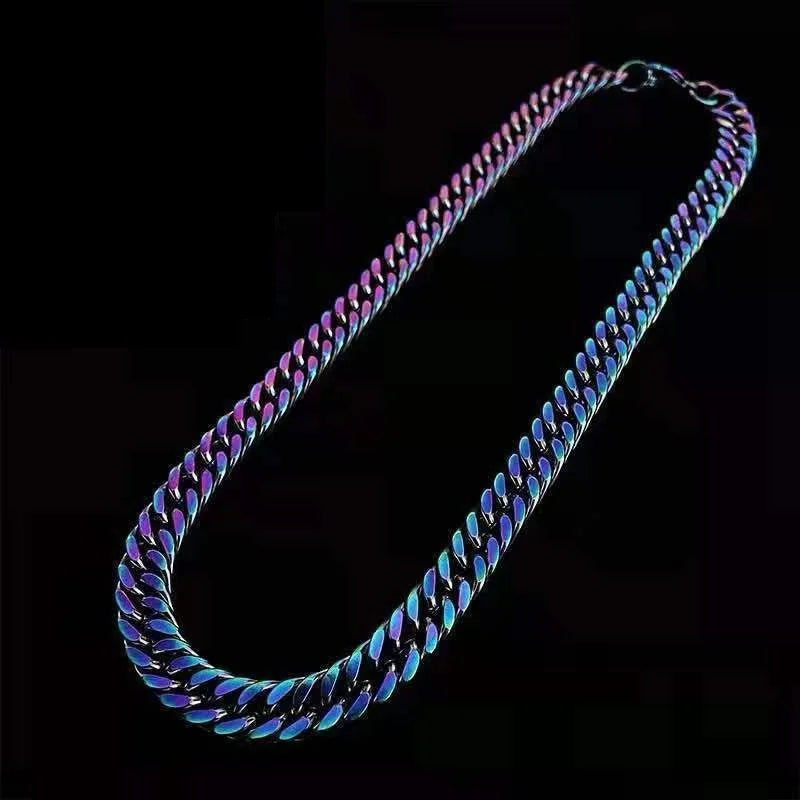 Stainless Steel Quenched Colorful Double Woven Cuban Link Chain Necklace for Men Women Hip Hop DIY Jewelry