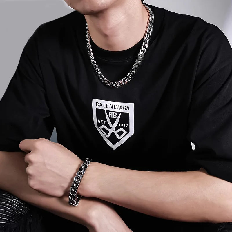 HNSP 316L Stainless Steel Chain Cuban Link Necklace For Men Accessories Jewelry Punk Street Style Thick Heavy Neck
