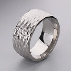 Waterproof Vacuum Plated Blue Gold Color 316l Stainless Steel Rings for Man 10mm Width Rhombus Design Mens Ring Fashion