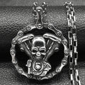 Skull Motorcycle Silver Pendant Heavy Duty Engine