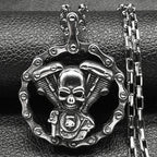 Skull Motorcycle Silver Pendant Heavy Duty Engine