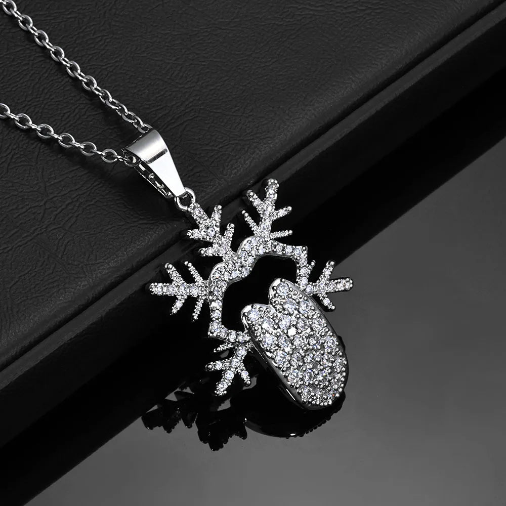 Gold Iced Out Snowflake Pendant Necklace