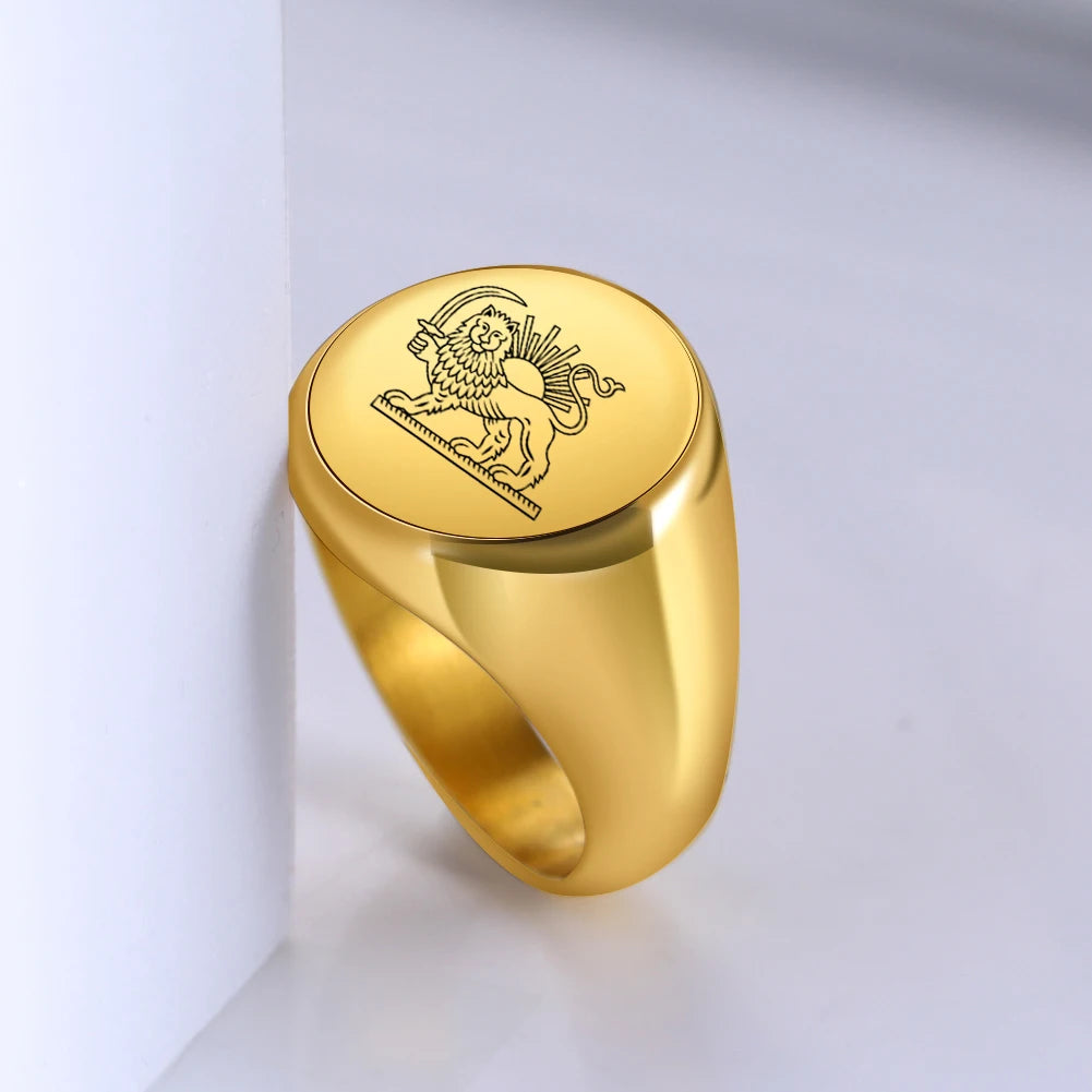 Iran Lion and Sun Finger Ring Stainless Steel Custom Ring for Men Women Laser Engraving Rings Persian Souvenir Series