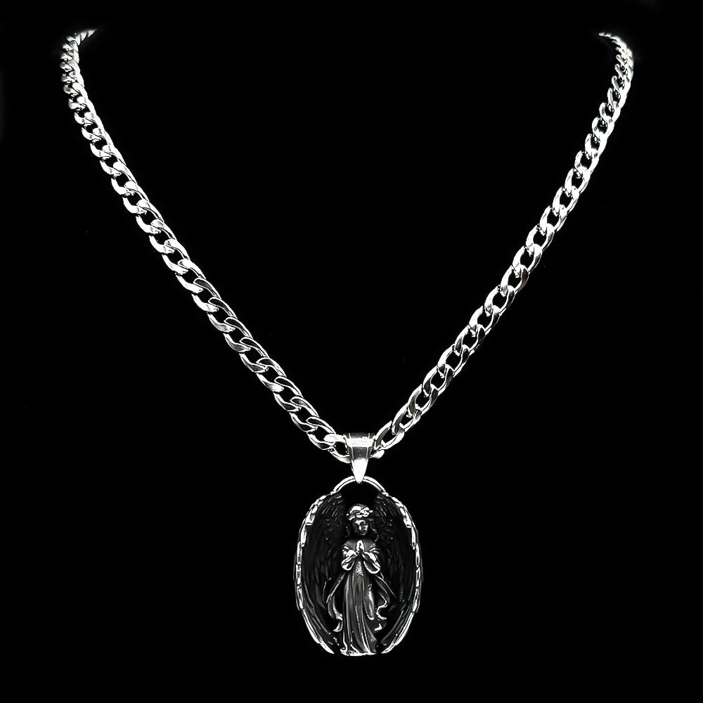 Silver Angel Wing Pendant Necklace — Stainless Steel