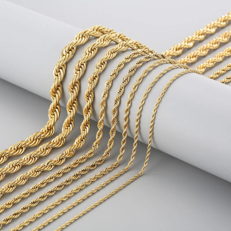 Twist Rope Chain Necklace 2-8mm — Gold