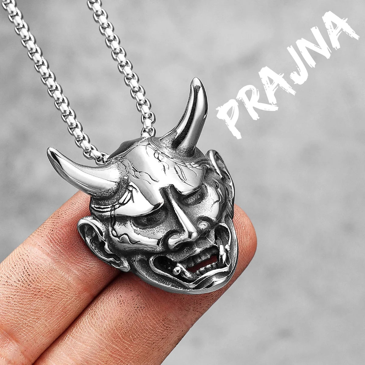 Japanese Prajna Mask Stainless Steel Men Women Necklaces Pendants Chain Punk Jewelry Creativity Gift Dropshipping Wholesale