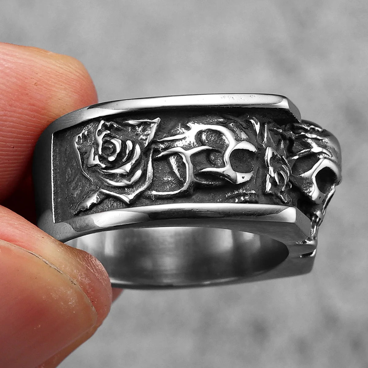Rose Skull Ring — Stainless Steel