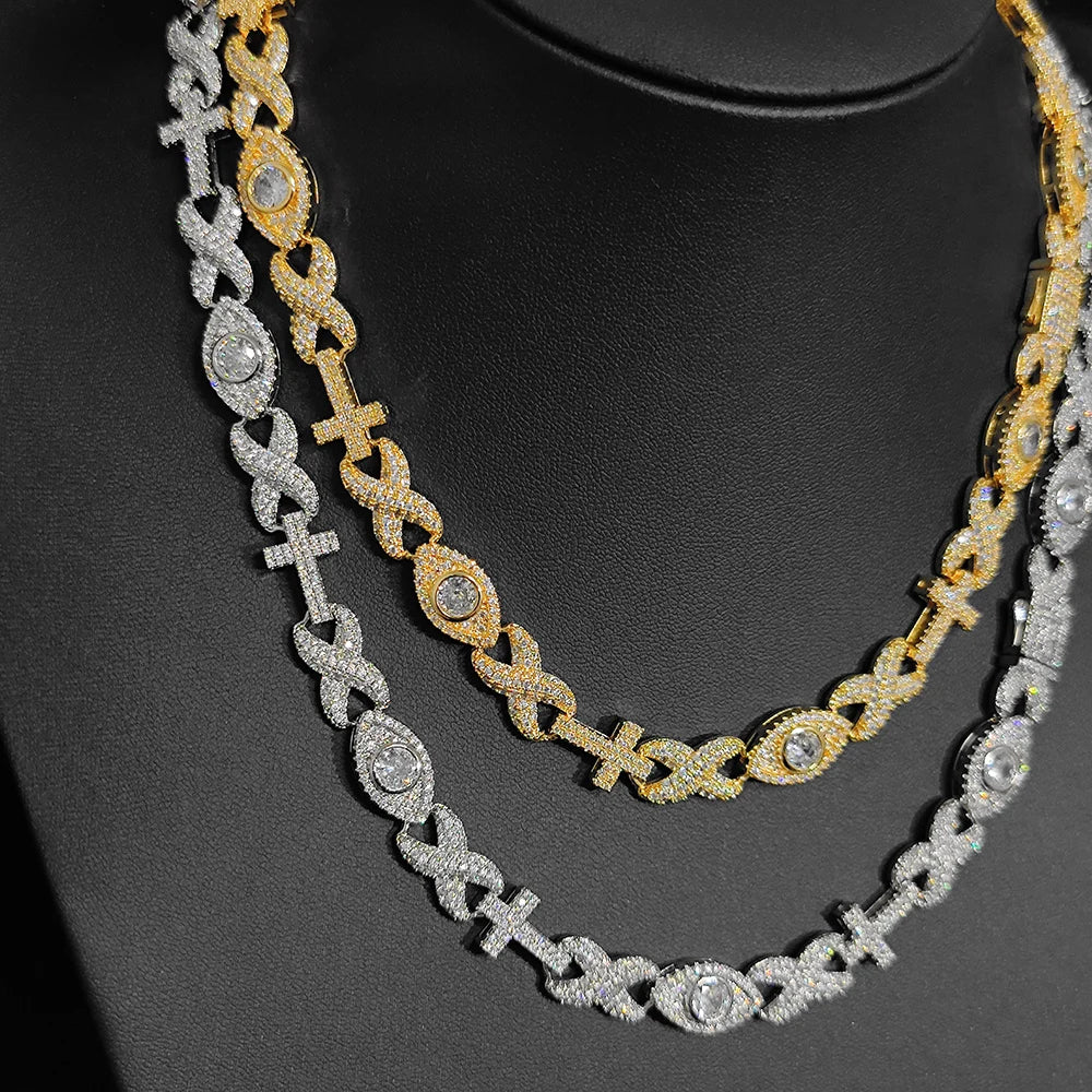Cross Chain Necklace Iced Out Eye CZ Diamond