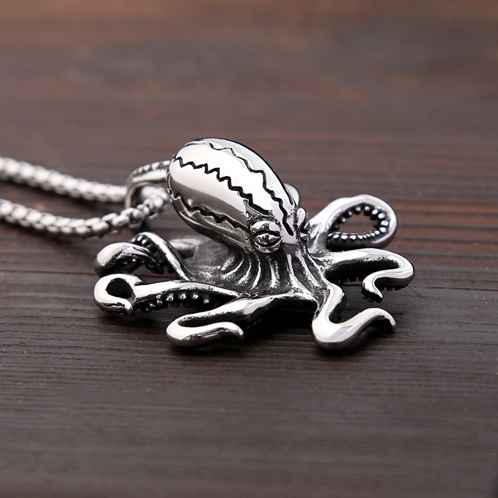 Fashion Punk High Quality Octopus Pendant Necklaces Stainless Steel Biker Hip Hop Animal Necklace For Men Creative