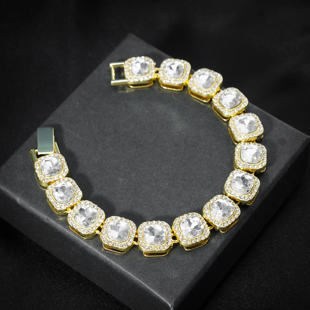 Iced Out Cuban Tennis Chain Necklace 13mm — Two-Tone Square CZ