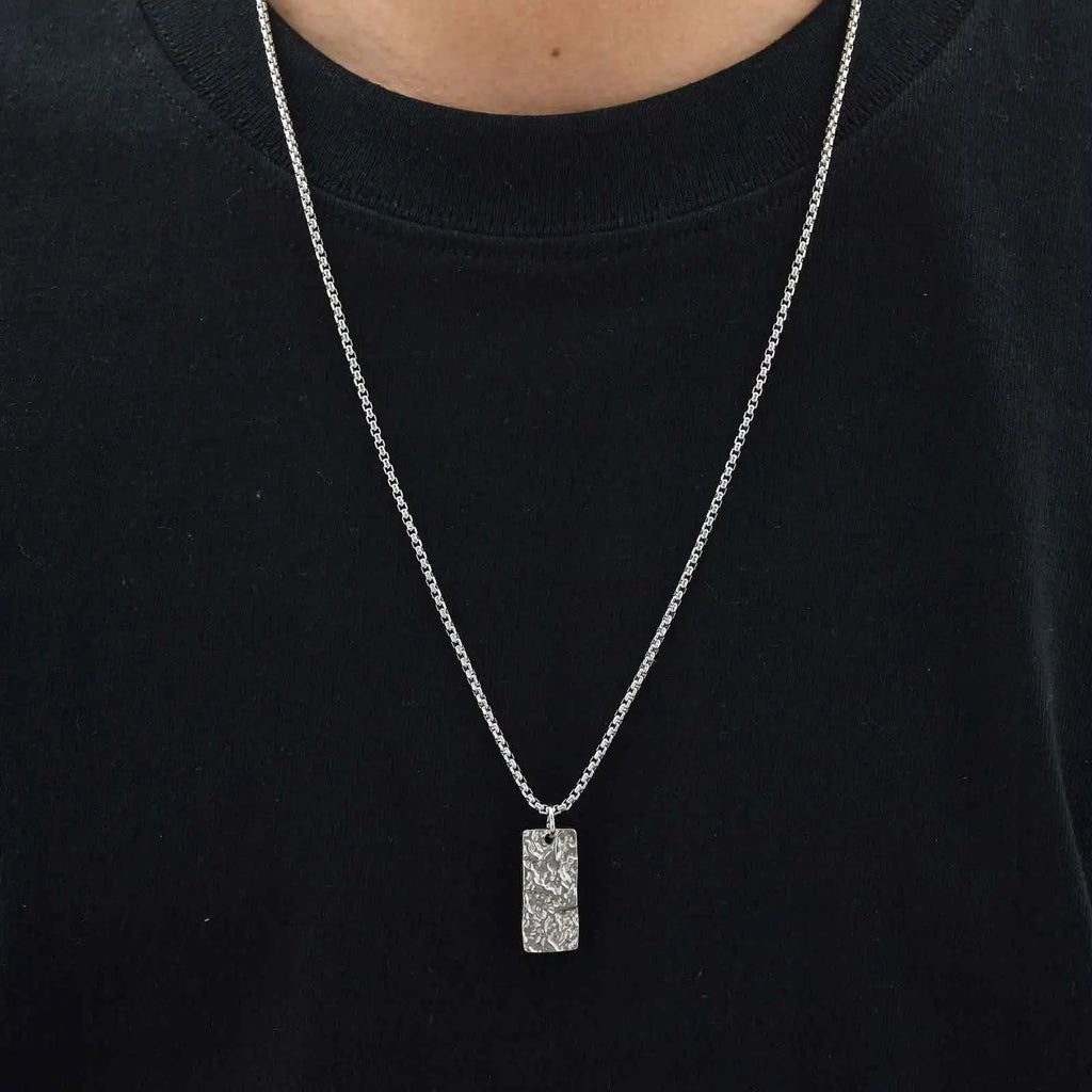 Vnox Wrinkle Geometric Necklace for Men, Stainless Steel Rectangular Pendant Box Chain Necklaces, Punk Jewelry Halloween Gifts