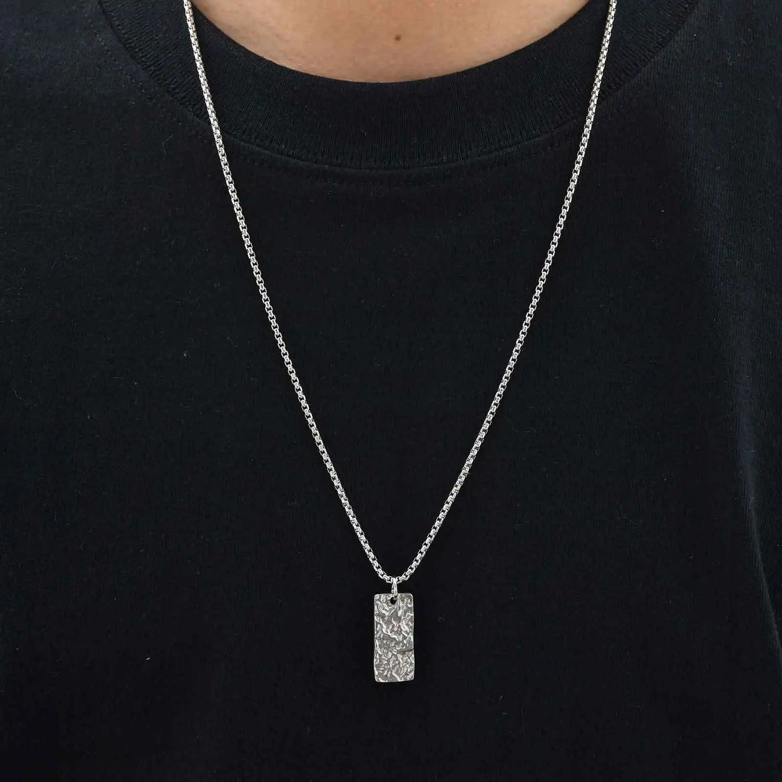 Vnox Wrinkle Geometric Necklace for Men, Stainless Steel Rectangular Pendant Box Chain Necklaces, Punk Jewelry Halloween Gifts