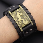 Nordic Viking Symbol Fox Pattern Bracelet Men's New Fashion Metal Leather Woven Jewelry Animal Accessories Party Gift
