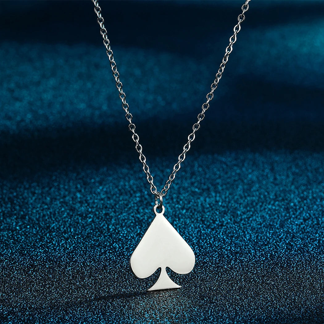 Kinitial Stainless Steel Necklaces Dainty Jewelry Playing Card Hearts Poker Spade Pendant Necklace Party Gift